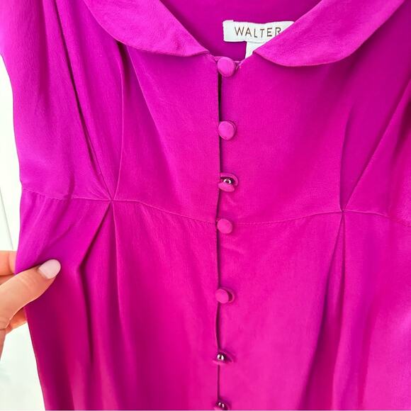 WALTER 100% Silk Button Up Tank Dress in Fuchsia Pink - Picture 4 of 11